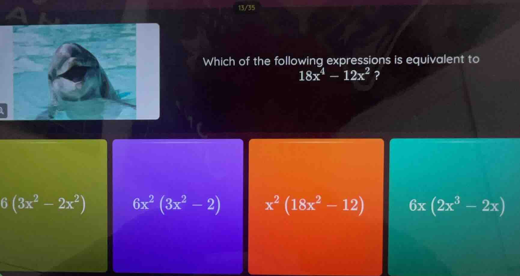 which of the following expressions is equivalent to $18x^4 - 12x^2$? $6…