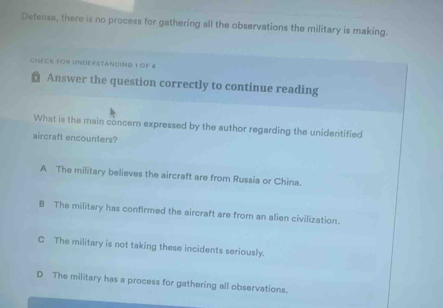 defense, there is no process for gathering all the observations the mil…