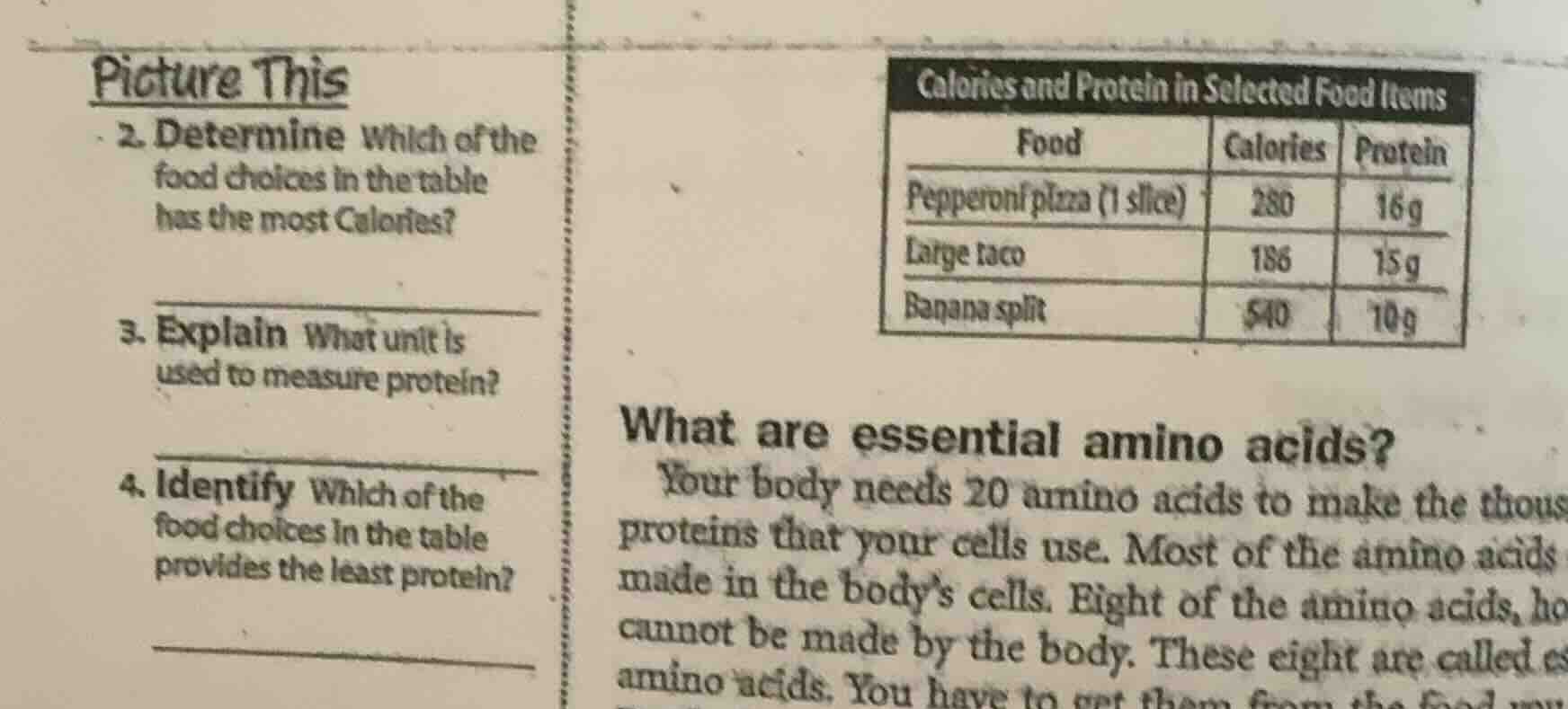 picture this 2. determine which of the food choices in the table has th…