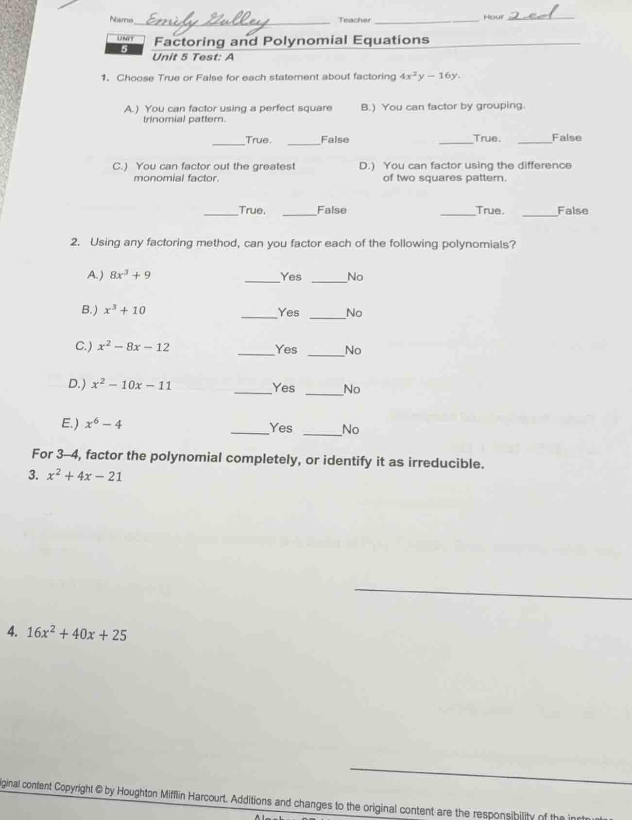 name emily tulley teacher hour 2ed unit 5 factoring and polynomial equa…