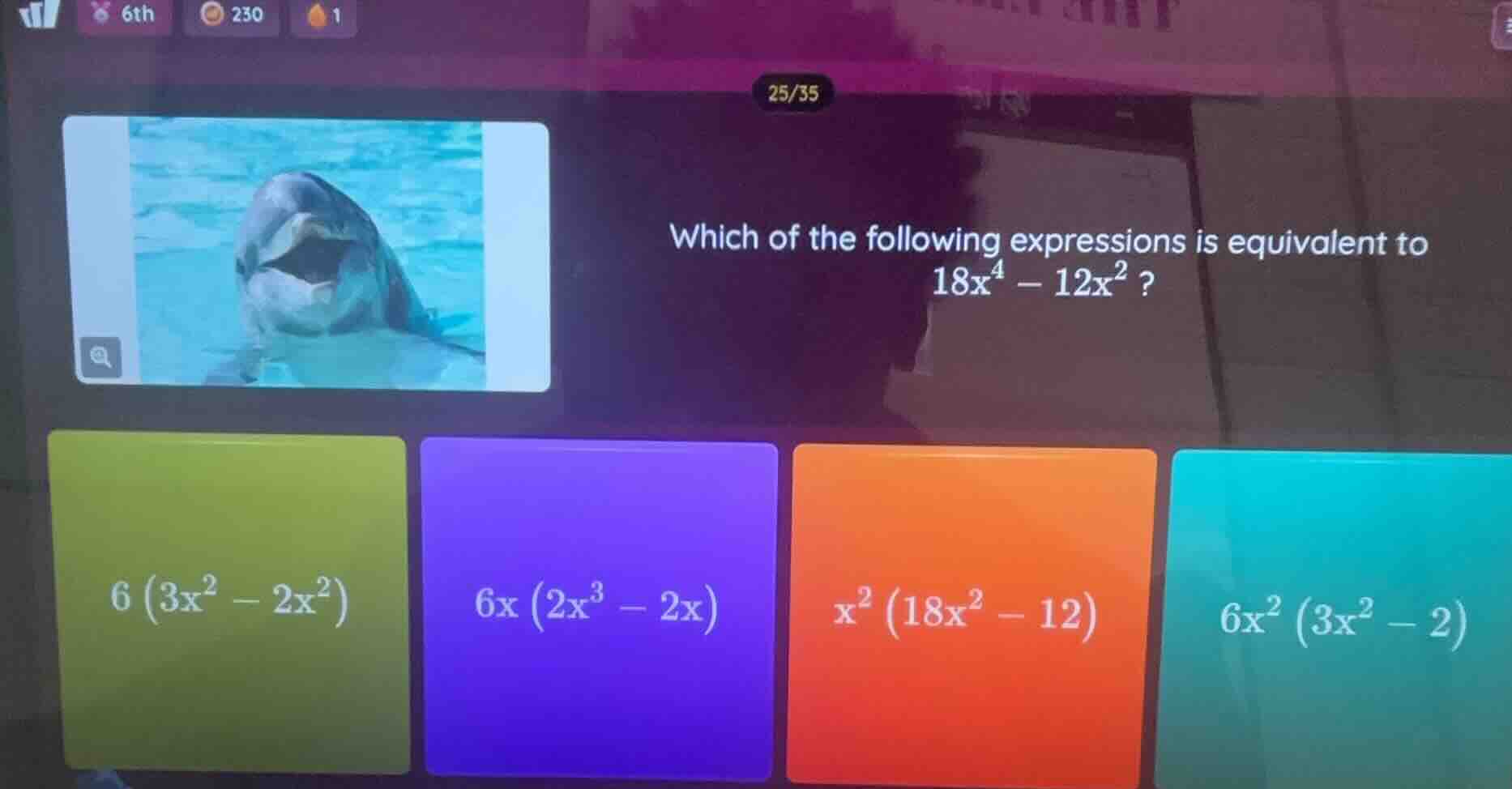 which of the following expressions is equivalent to $18x^4 - 12x^2$? $6…
