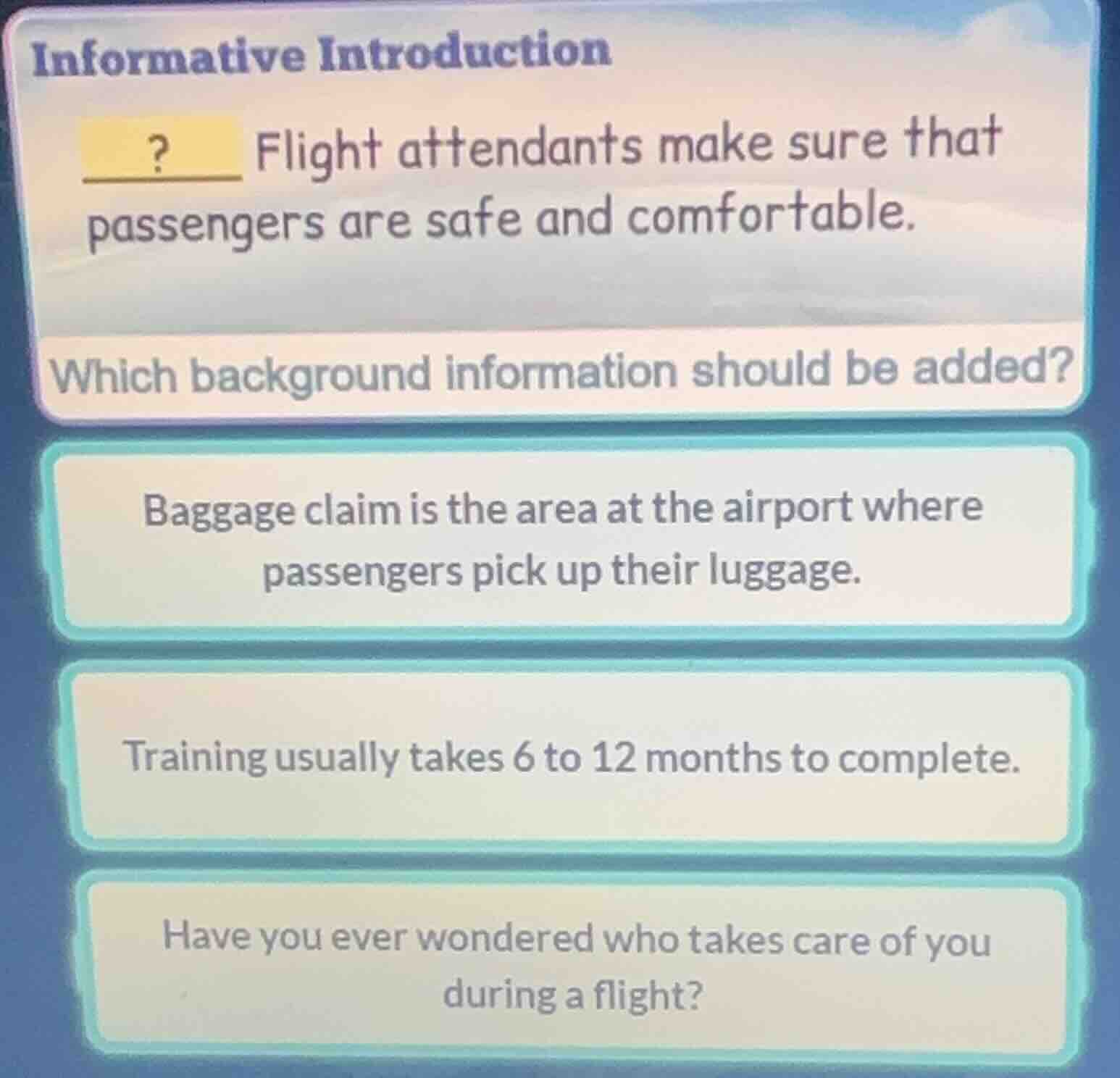 informative introduction ? flight attendants make sure that passengers …
