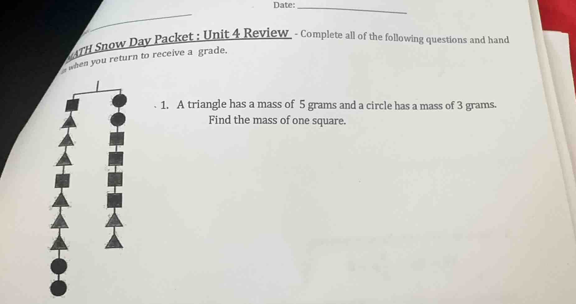 math snow day packet : unit 4 review - complete all of the following qu…