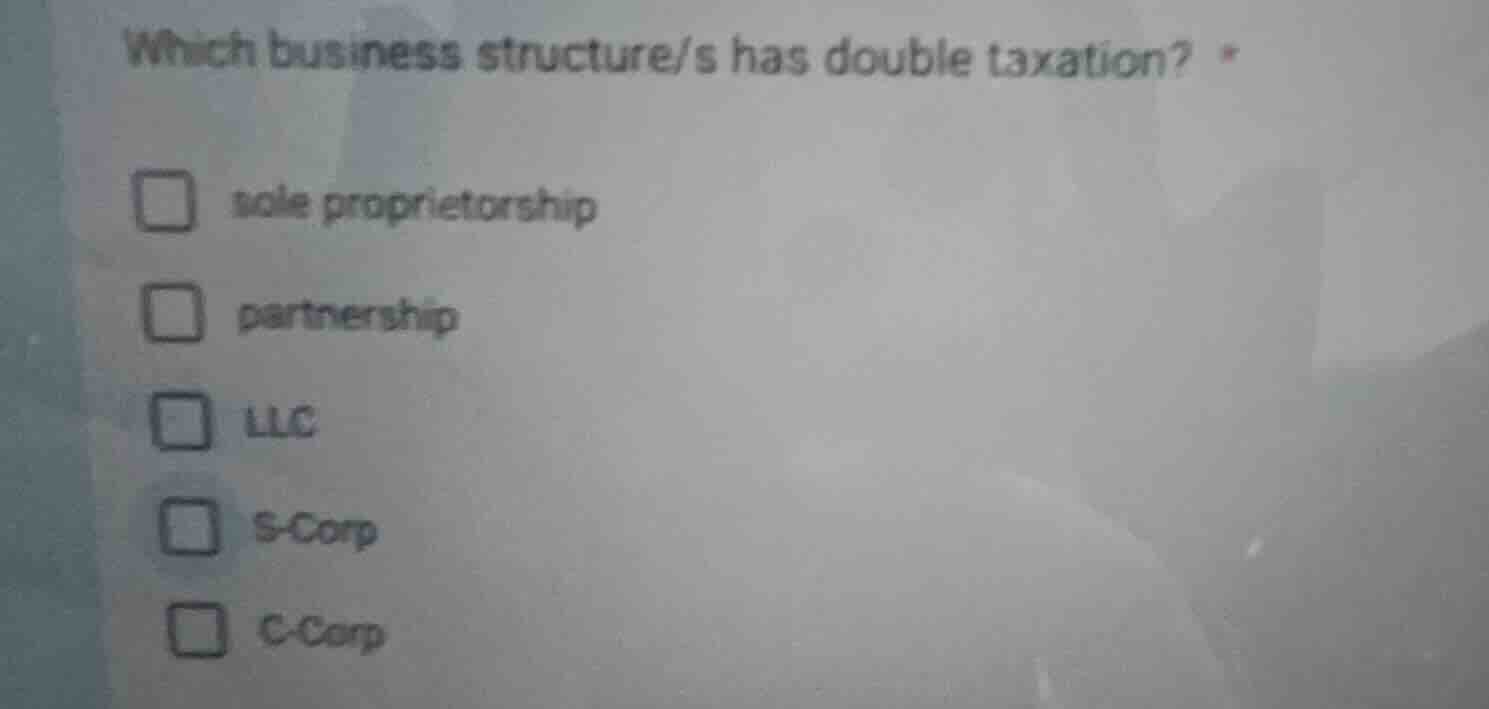 which business structure/s has double taxation? * sole proprietorship p…