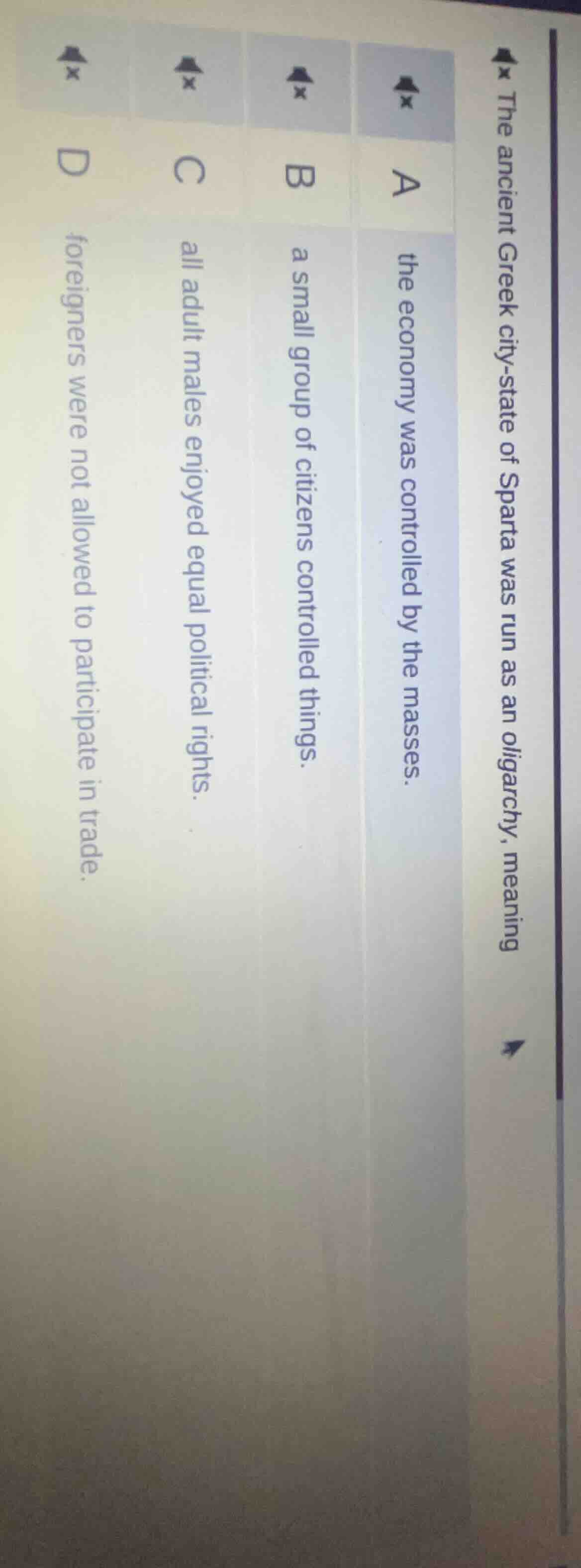 the ancient greek city - state of sparta was run as an oligarchy, meani…