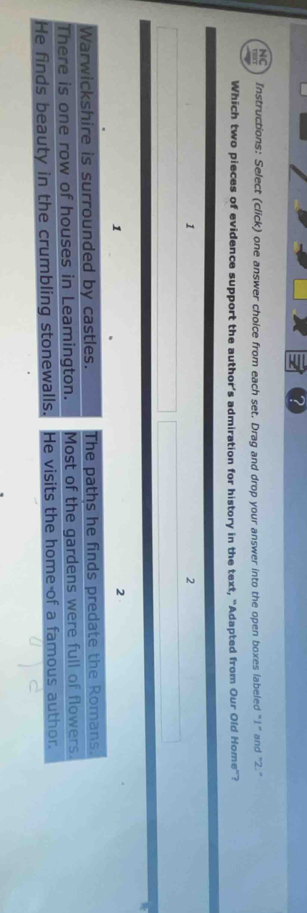 instructions: select (click) one answer choice from each set. drag and …
