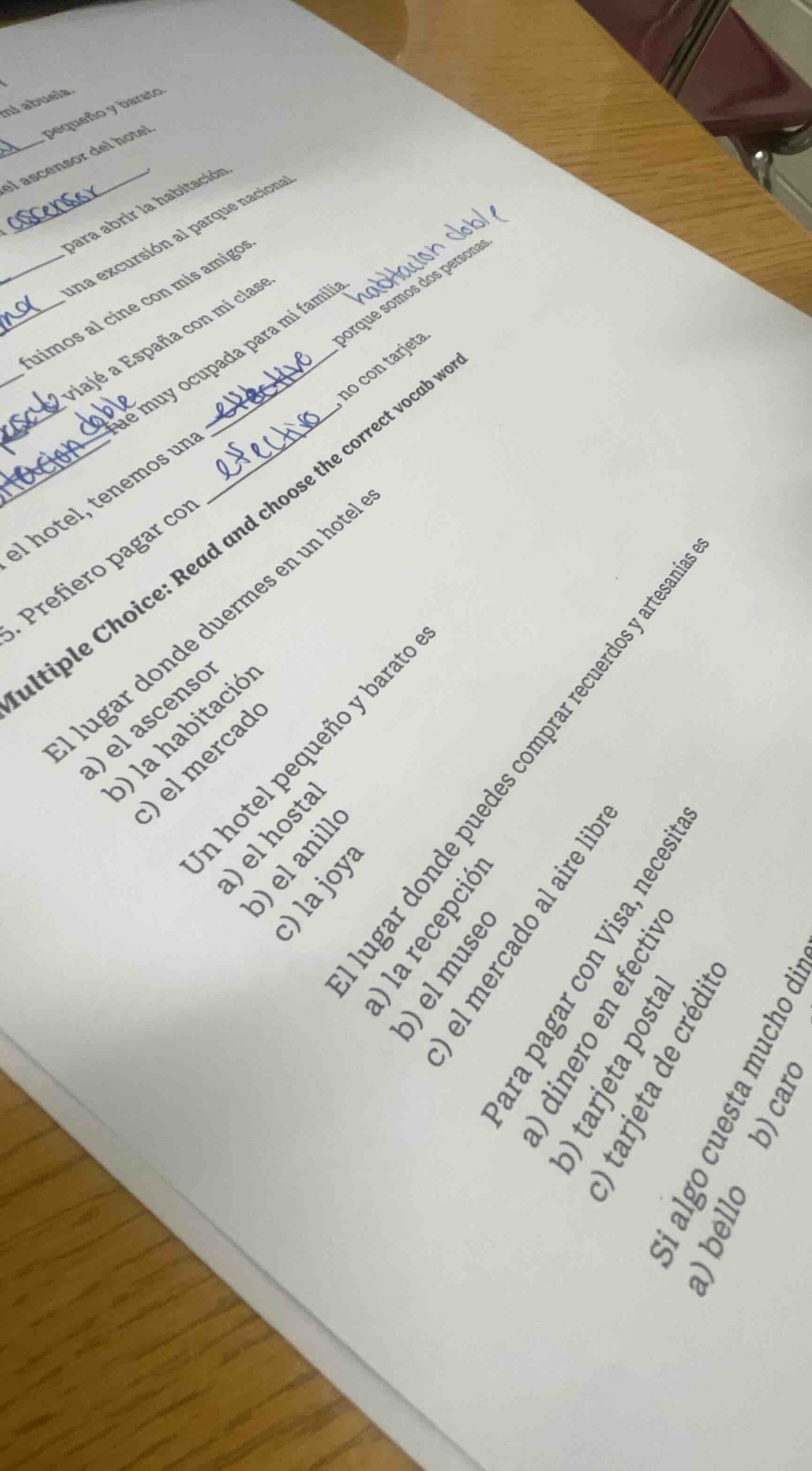 multiple choice: read and choose the correct vocab word el lugar donde …