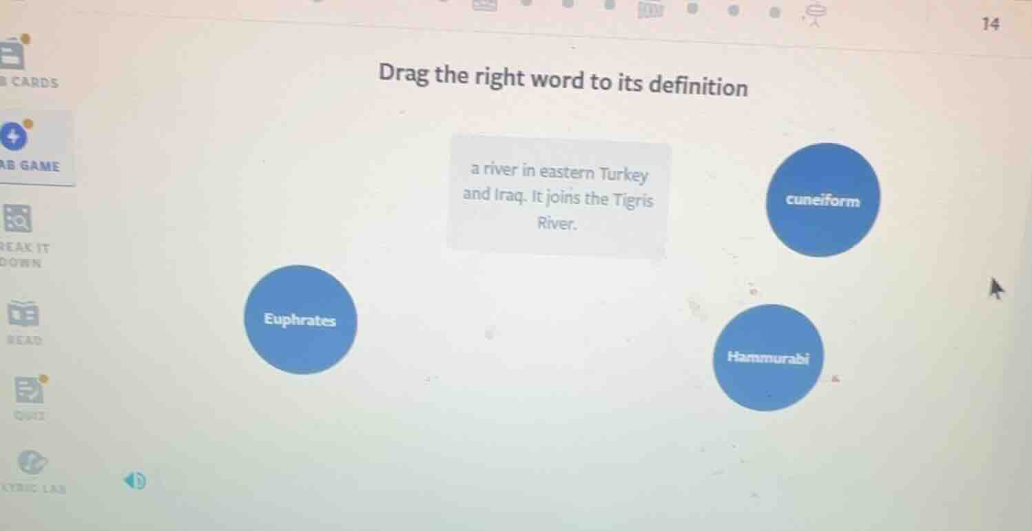 drag the right word to its definition a river in eastern turkey and ira…