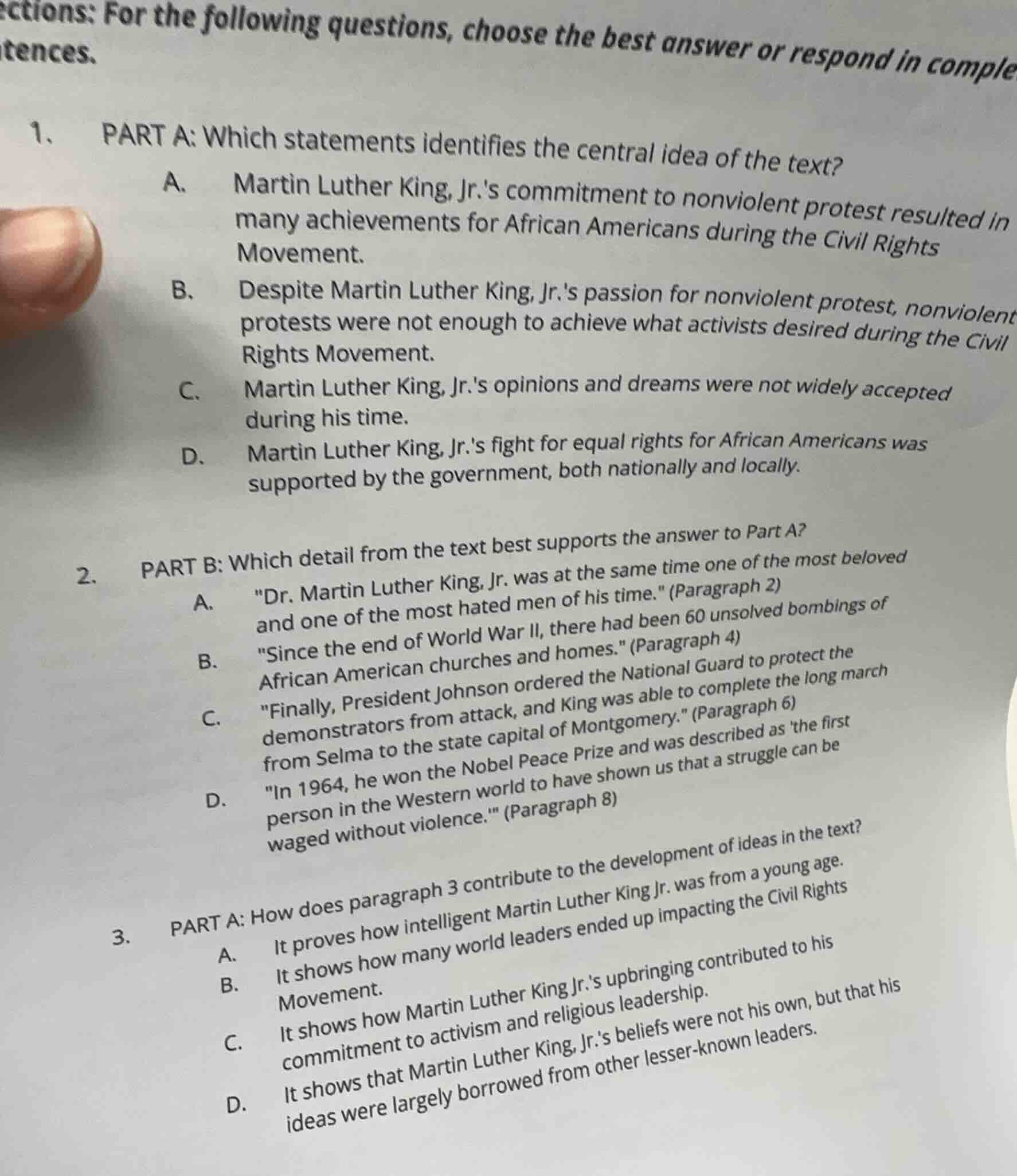 ctions: for the following questions, choose the best answer or respond …