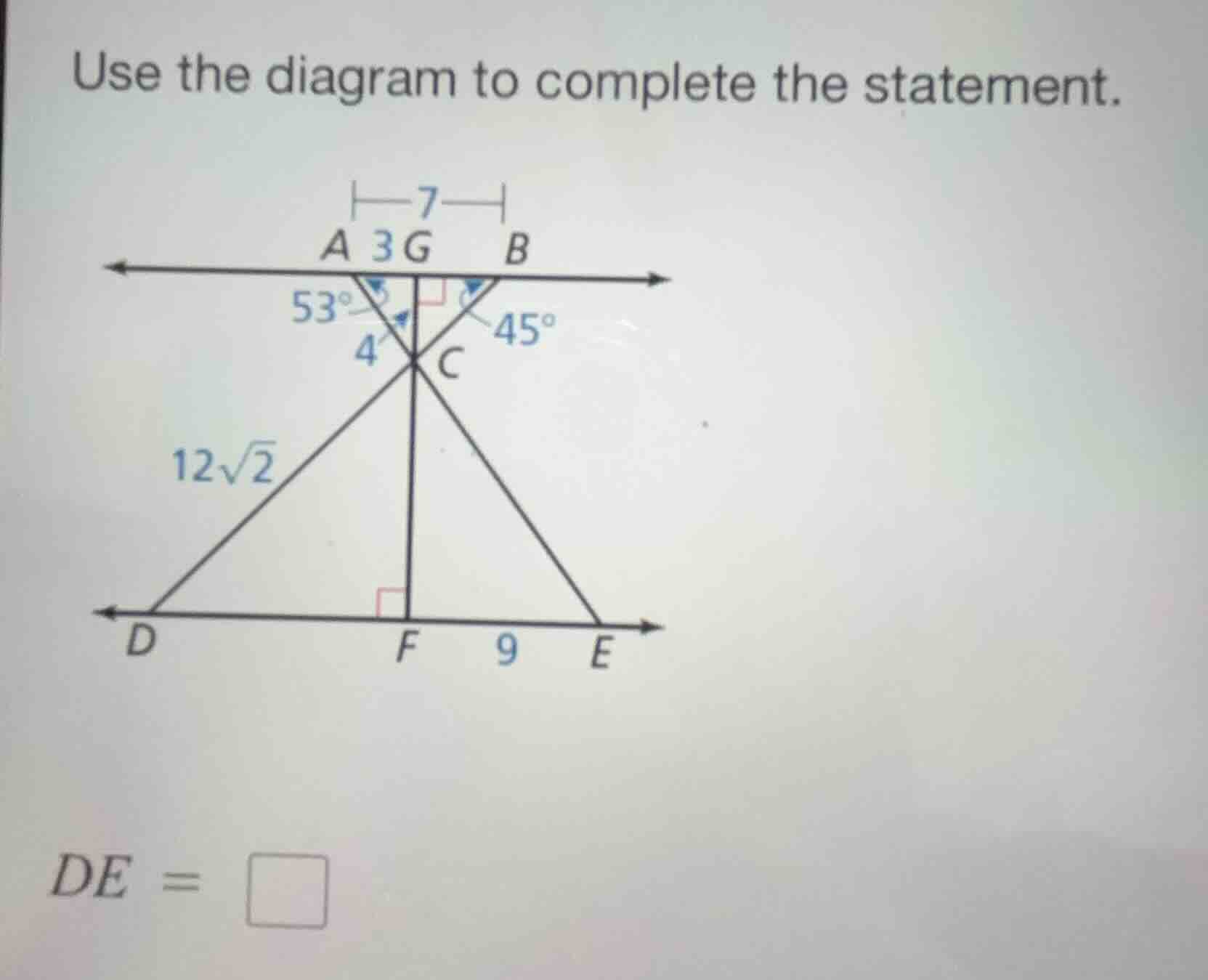 use the diagram to complete the statement. de = \\square