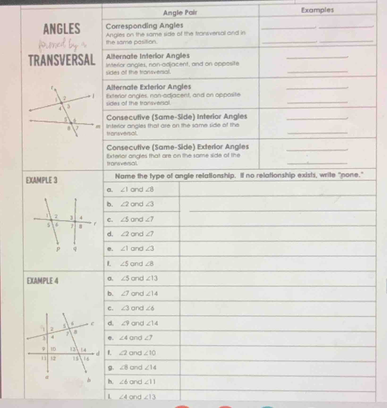 angles formed by a transversal angle pair examples corresponding angles…