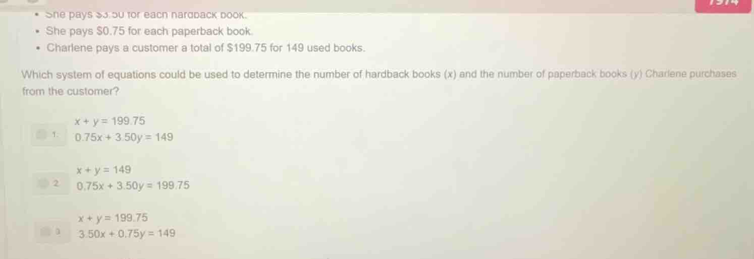 • she pays $0.75 for each paperback book. • charlene pays a customer a …