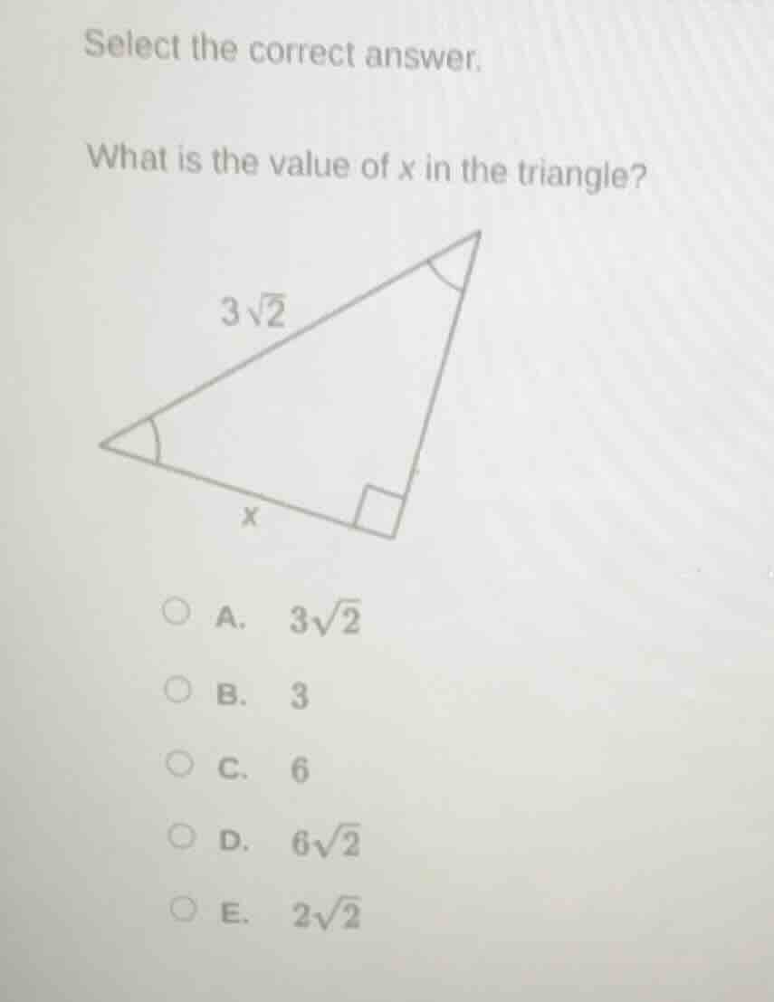 select the correct answer. what is the value of x in the triangle? a. $…