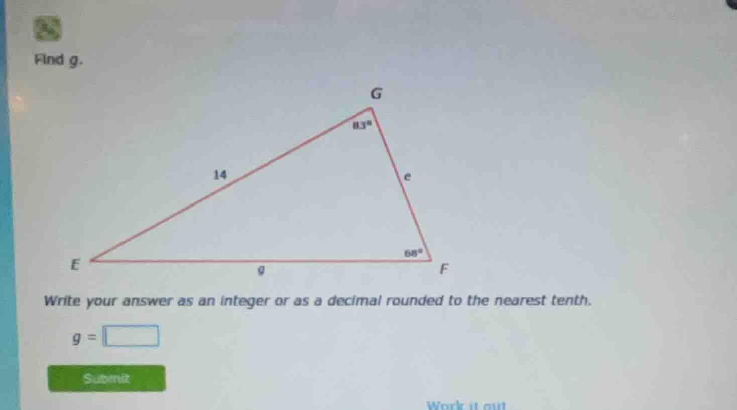 find g. write your answer as an integer or as a decimal rounded to the …
