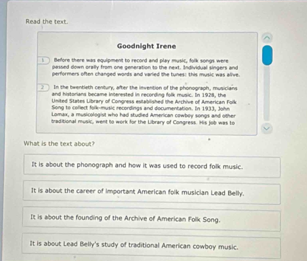 read the text. goodnight irene 1 before there was equipment to record a…