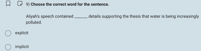 9) choose the correct word for the sentence. aliyahs speech contained _…