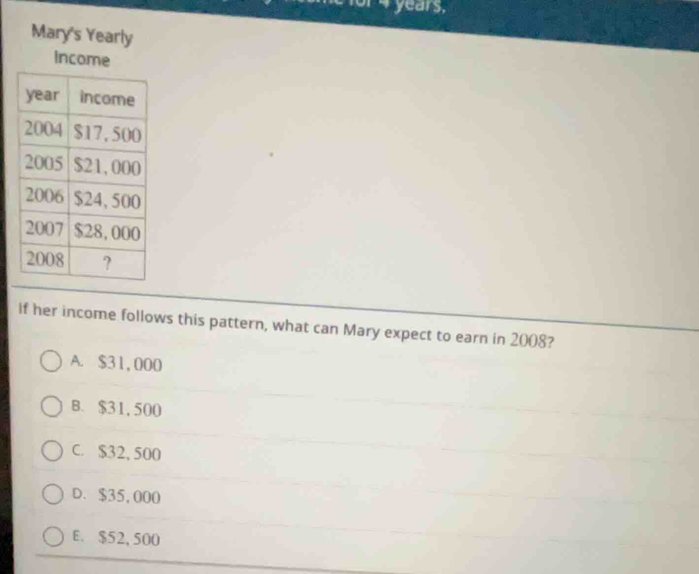 mary’s yearly income year | income 2004 | $17,500 2005 | $21,000 2006 |…