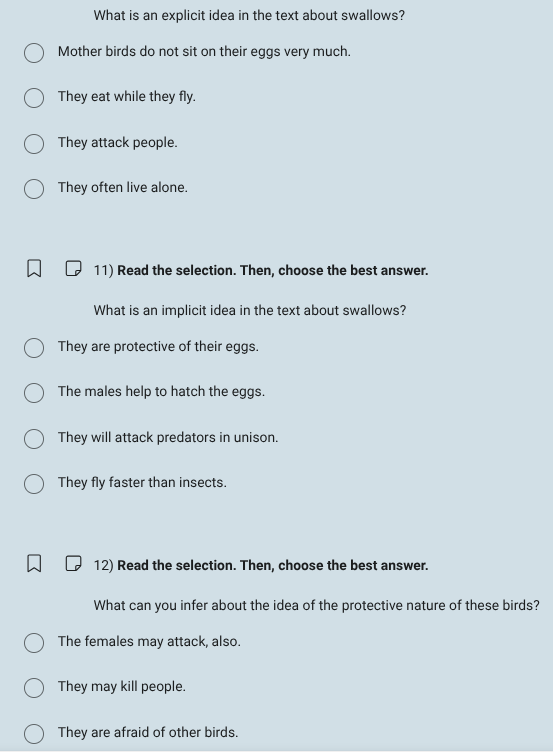what is an explicit idea in the text about swallows? mother birds do no…