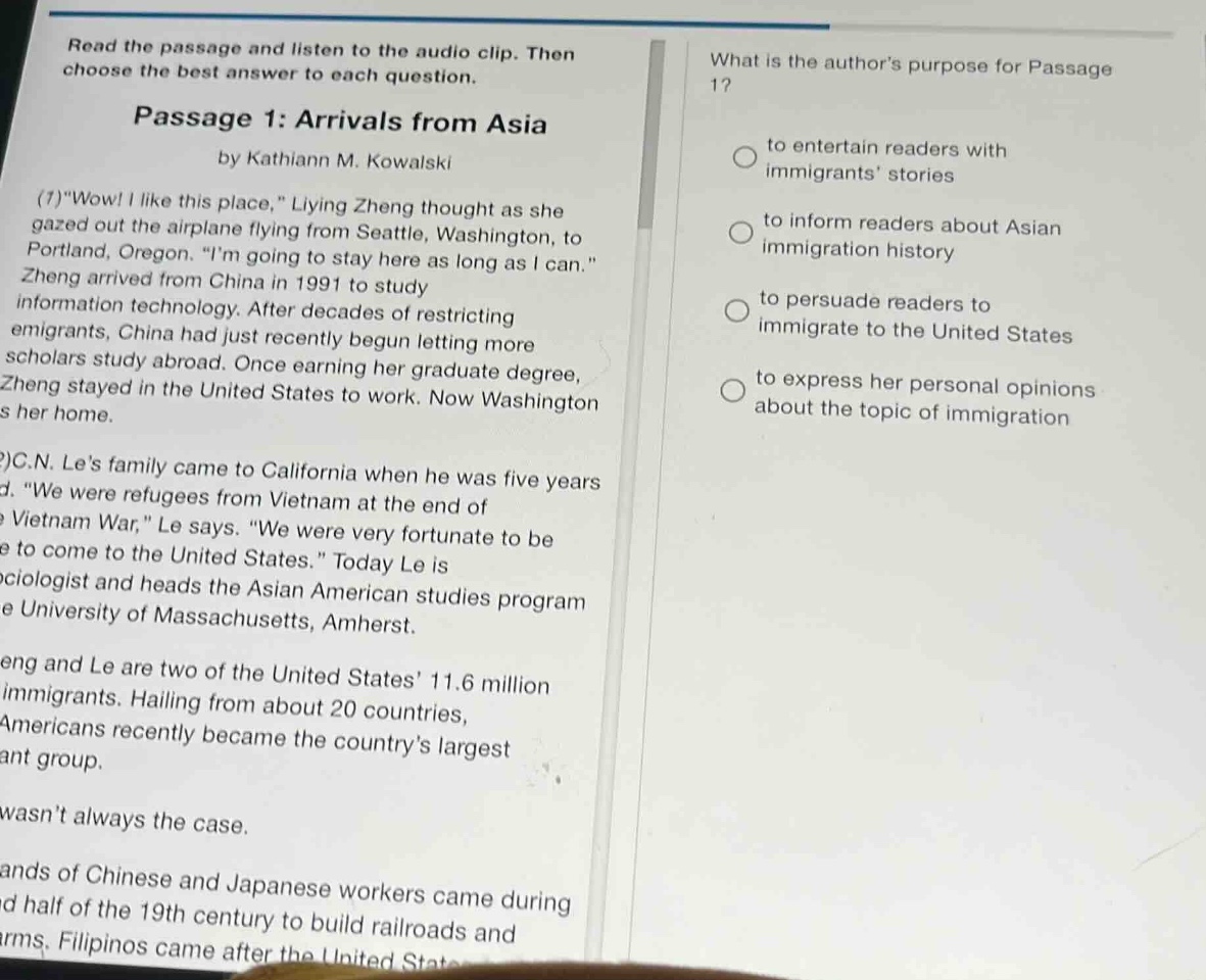 read the passage and listen to the audio clip. then choose the best ans…