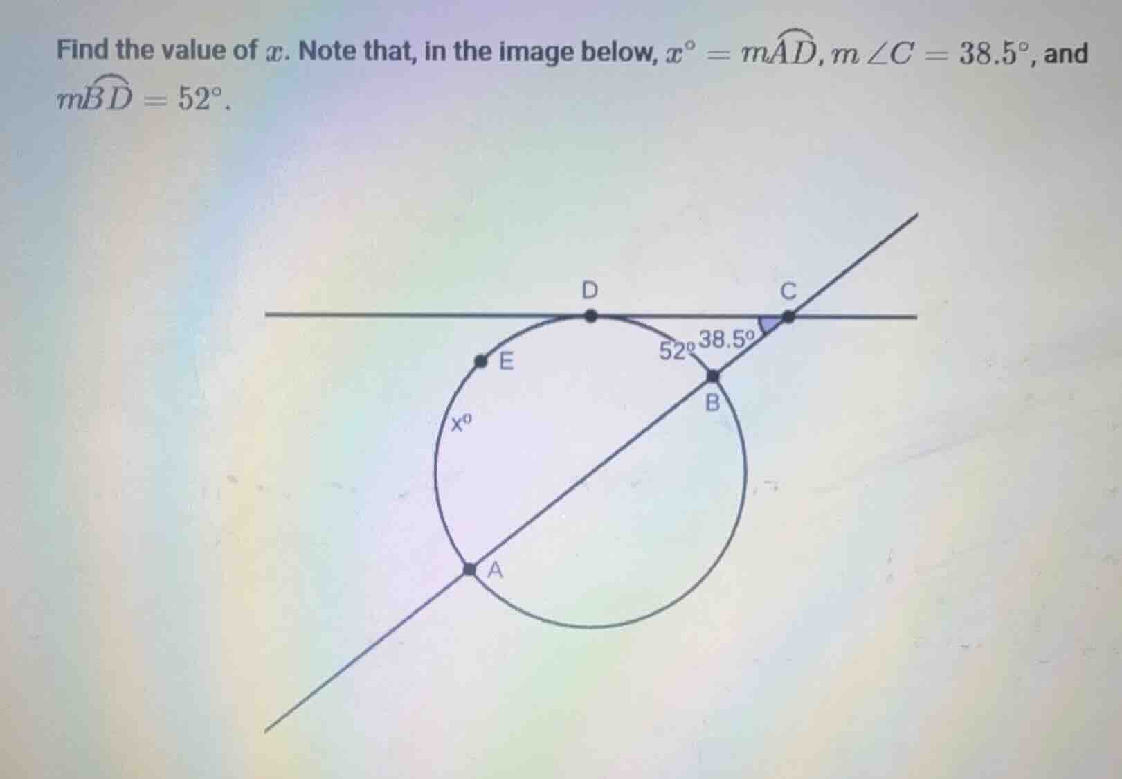 find the value of ( x ). note that, in the image below, ( x^circ = move…