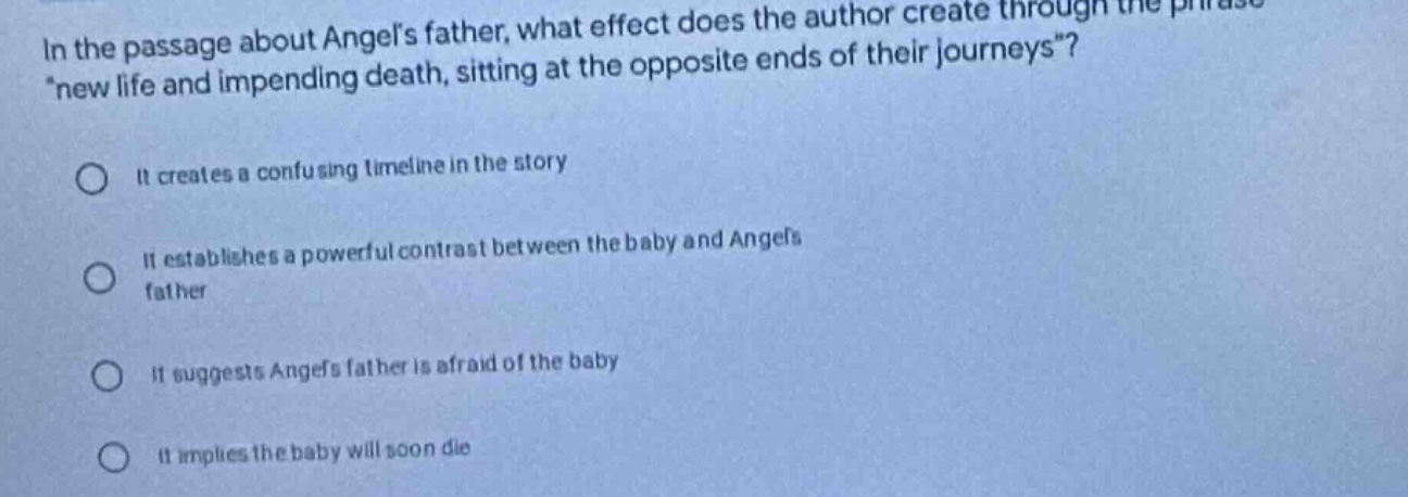 in the passage about angels father, what effect does the author create …