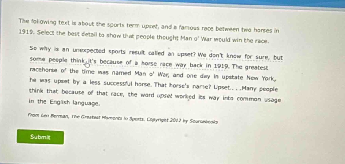 the following text is about the sports term upset, and a famous race be…