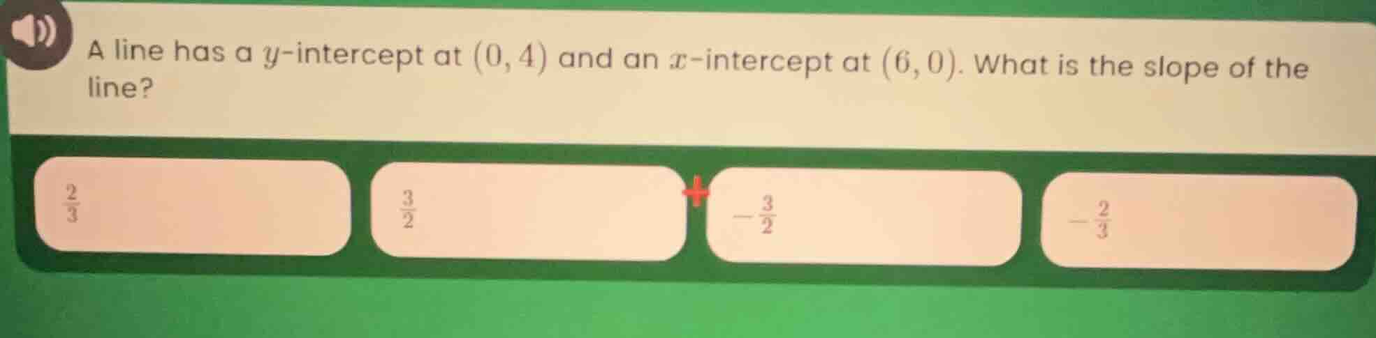 a line has a ( y )-intercept at ( (0, 4) ) and an ( x )-intercept at ( …