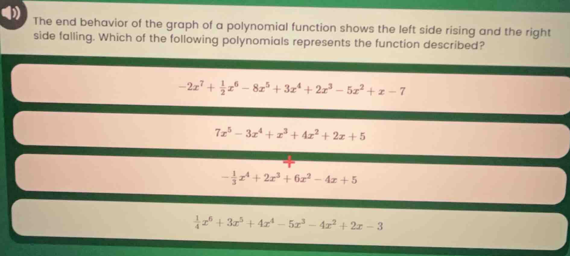 the end behavior of the graph of a polynomial function shows the left s…