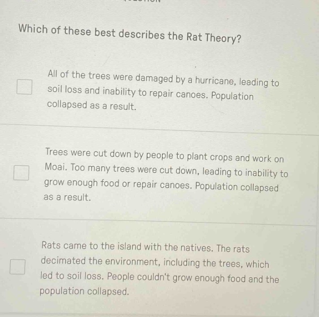 which of these best describes the rat theory? all of the trees were dam…