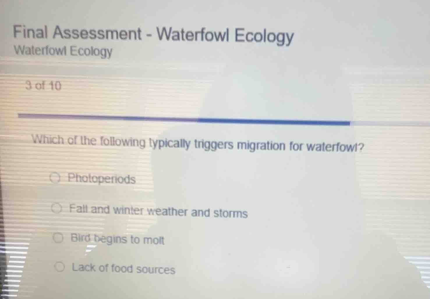 final assessment - waterfowl ecology waterfowl ecology 3 of 10 which of…