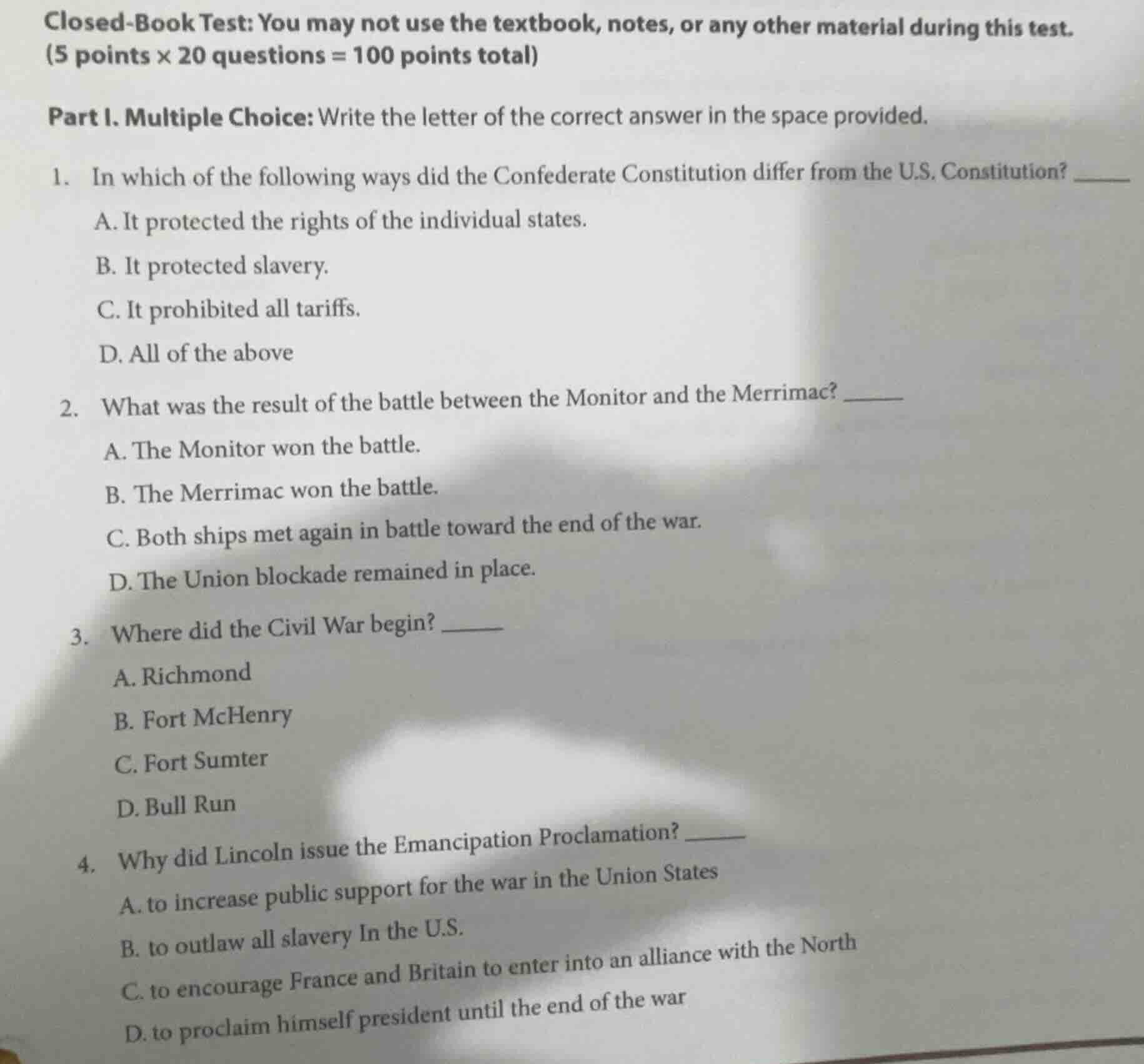 closed - book test: you may not use the textbook, notes, or any other m…