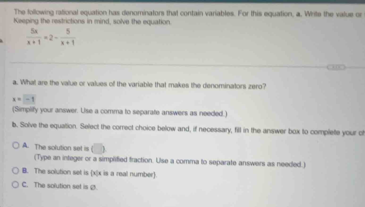the following rational equation has denominators that contain variables…