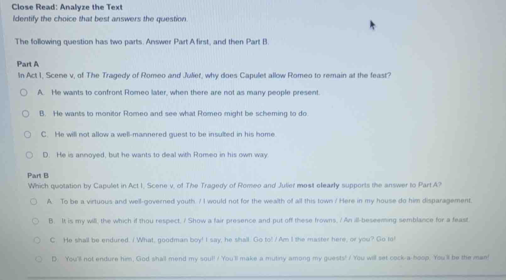 close read: analyze the text identify the choice that best answers the …