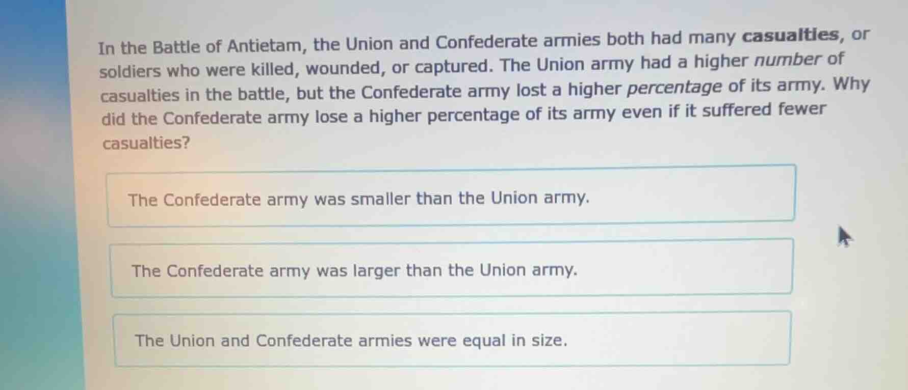 in the battle of antietam, the union and confederate armies both had ma…