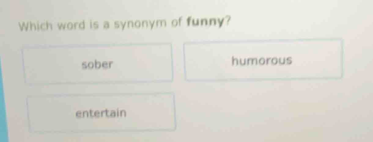 which word is a synonym of funny? sober humorous entertain