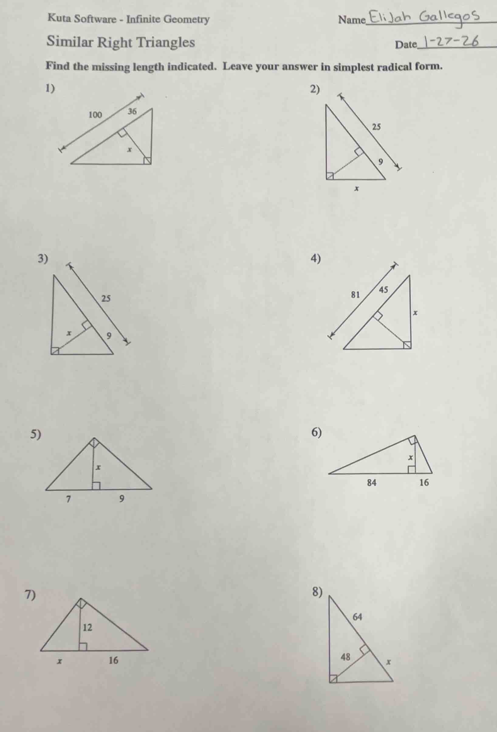 kuta software - infinite geometry name elijah gallegos similar right tr…