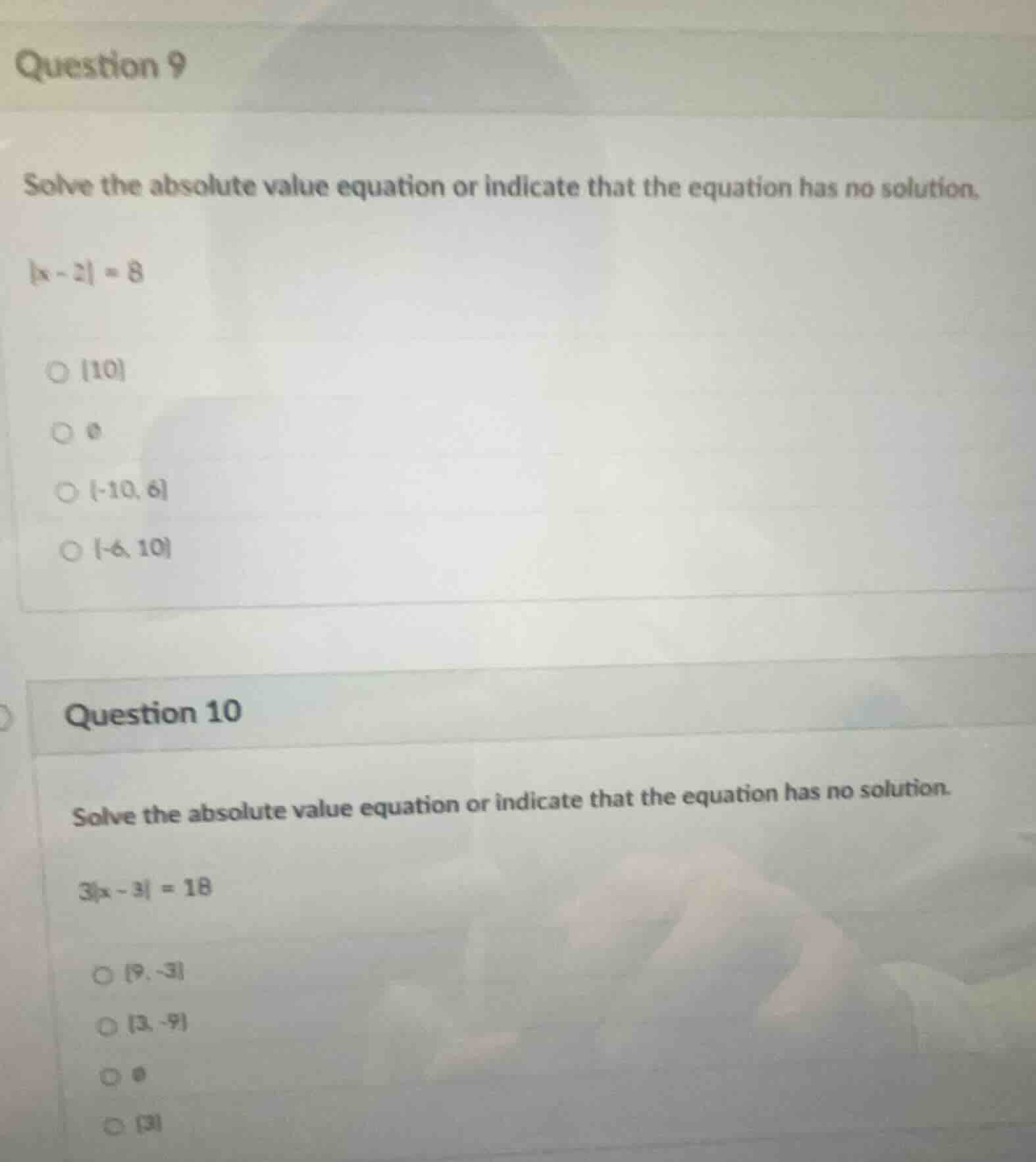 question 9 solve the absolute value equation or indicate that the equat…
