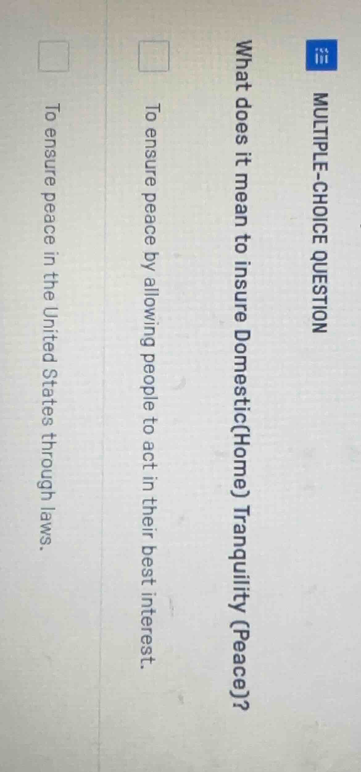 multiple-choice question what does it mean to insure domestic(home) tra…