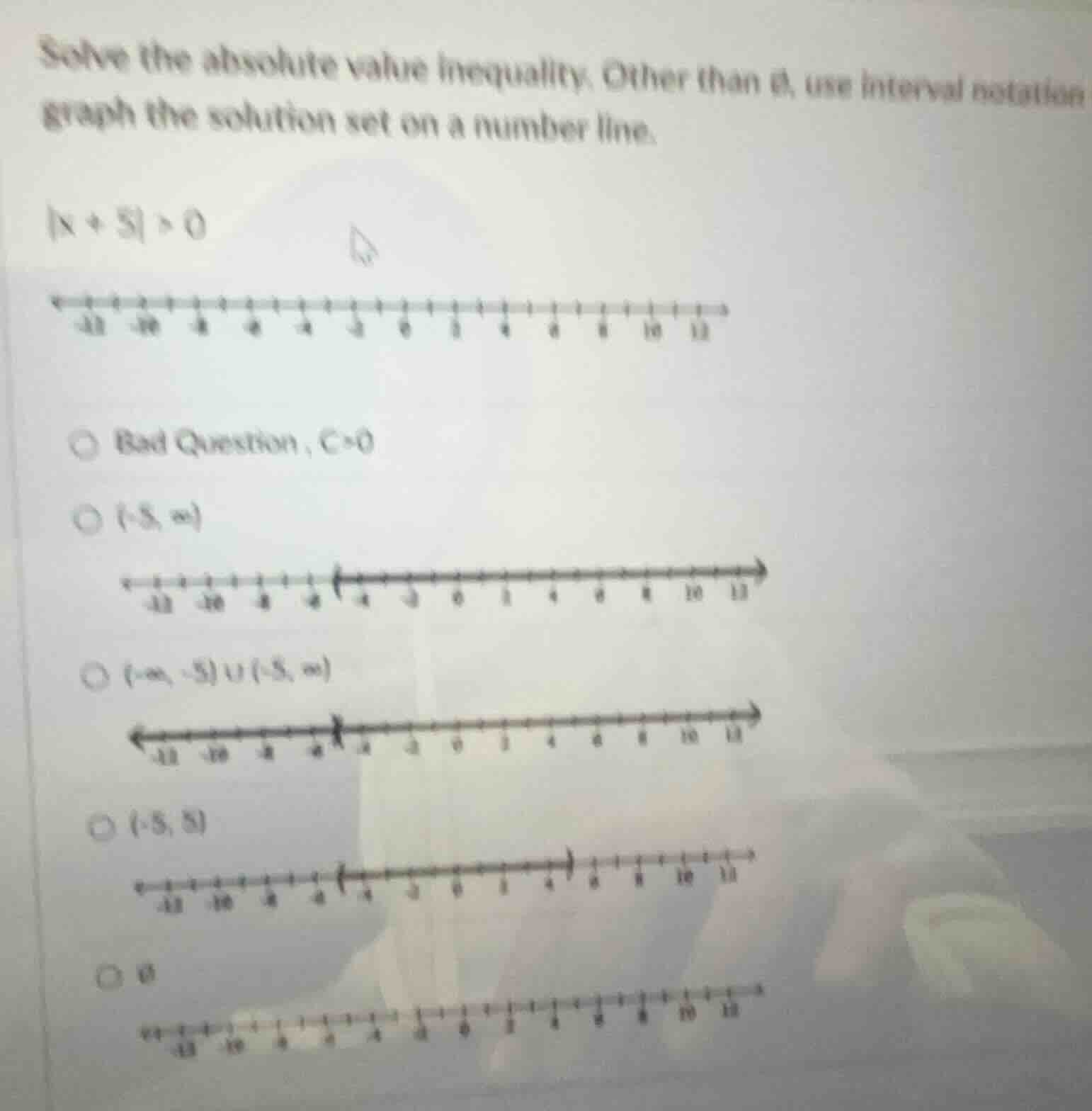 solve the absolute value inequality. other than ∅, use interval notatio…