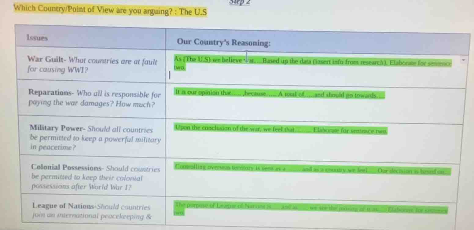 step 2 which country/point of view are you arguing? : the u.s | issues …