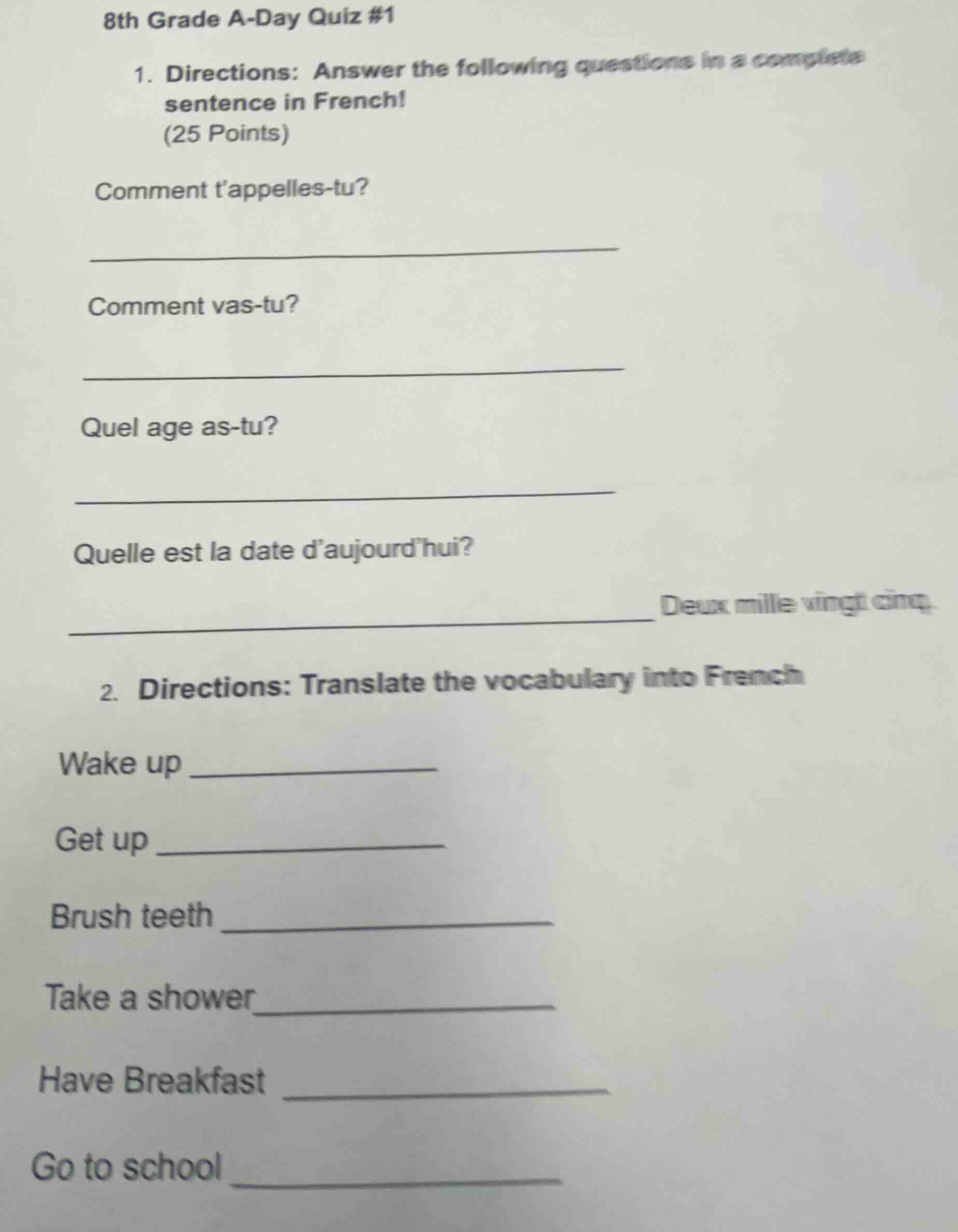 8th grade a-day quiz #1 1. directions: answer the following questions i…