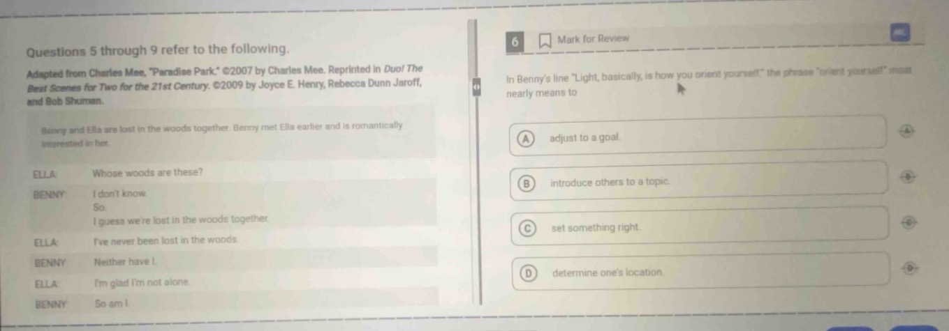 questions 5 through 9 refer to the following. adapted from charles mee,…