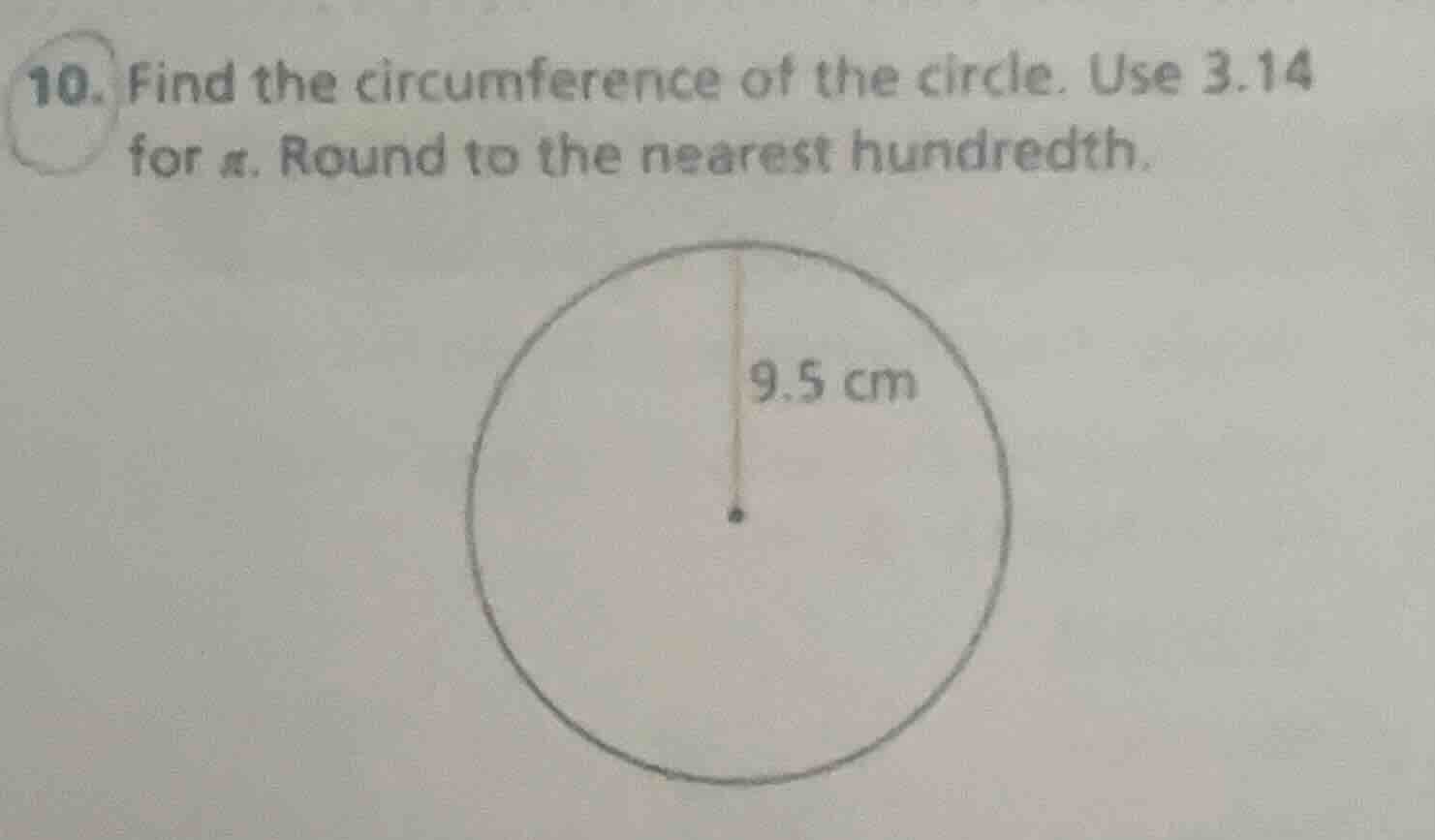 10. find the circumference of the circle. use 3.14 for π. round to the …