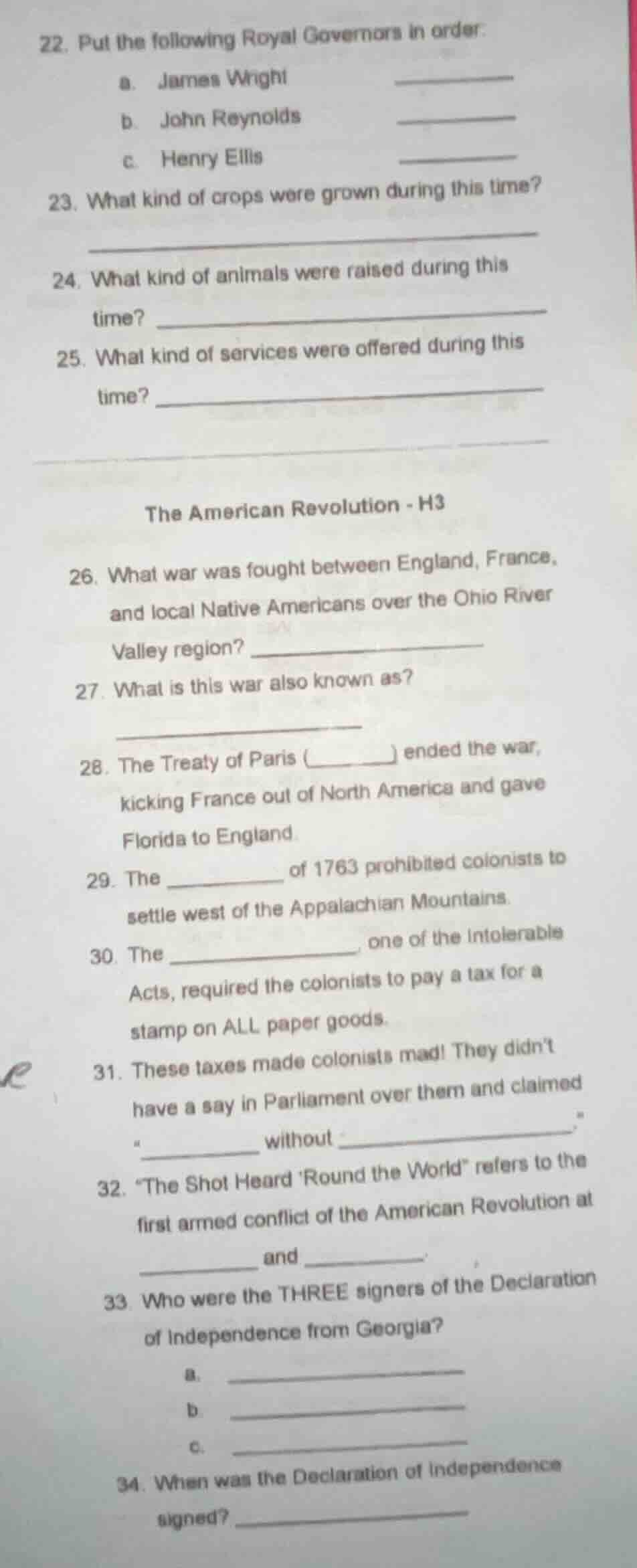 22. put the following royal governors in order. a. james wright b. john…