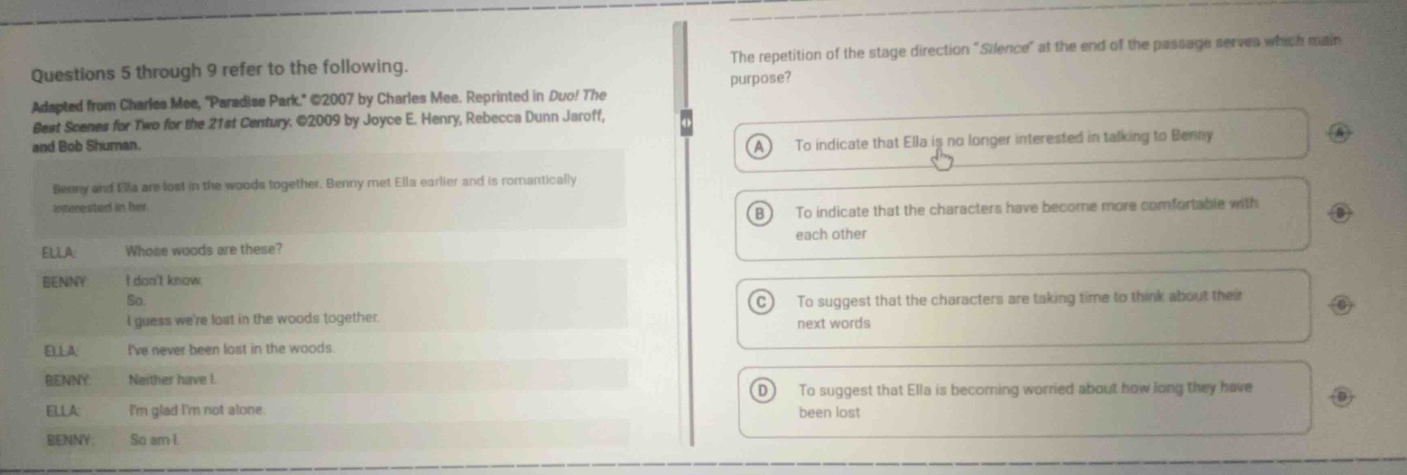 questions 5 through 9 refer to the following. adapted from charles mee,…