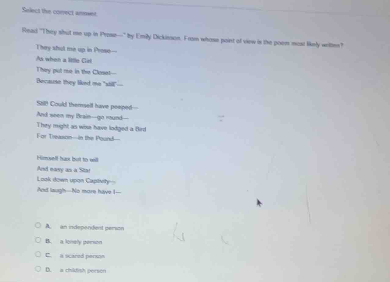 select the correct answer. read \they shut me up in prose--\ by emily d…