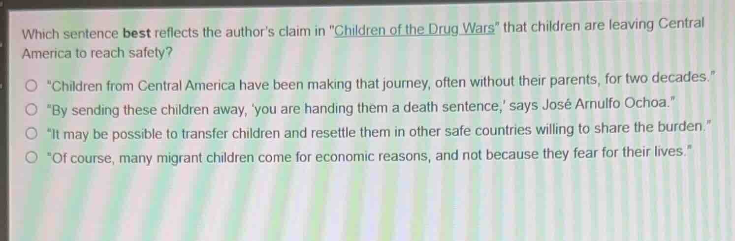 which sentence best reflects the authors claim in \children of the drug…