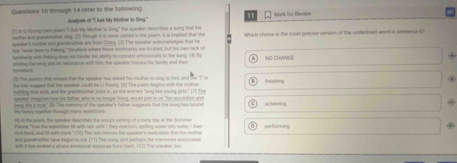 questions 10 through 14 refer to the following. analysis of \i ask my m…