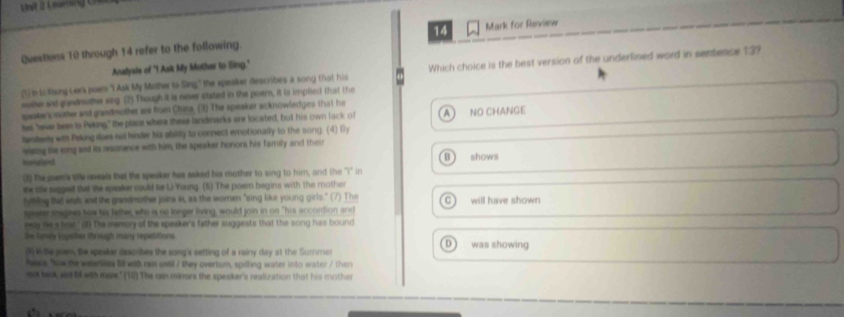 questions 10 through 14 refer to the following. analysis of i ask my mo…