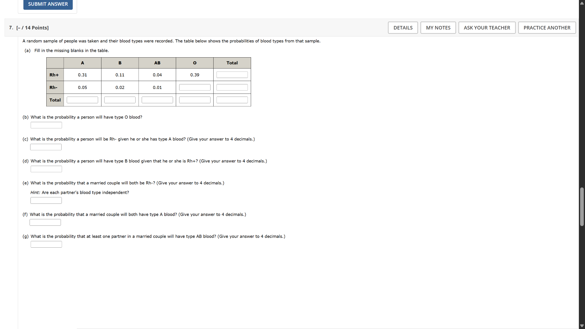 7. - / 14 points a random sample of people was taken and their blood ty…